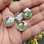 Hand Painted Flower Acrylic Beads 16mm Transparent Round 100pcs 7