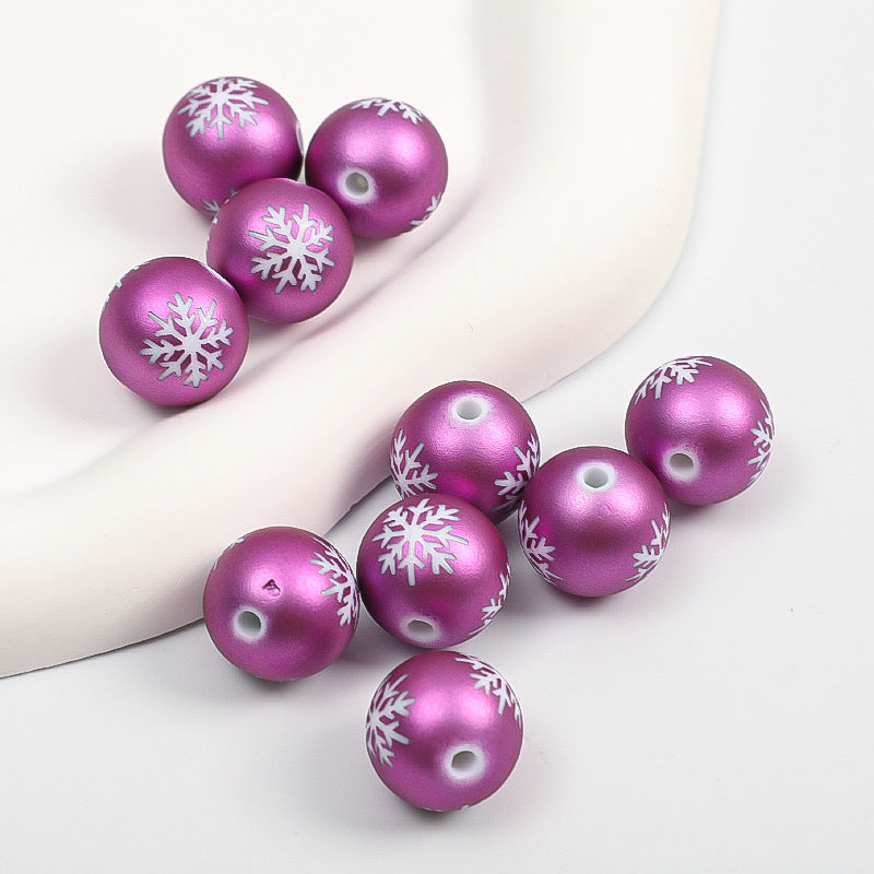 Rubberized Spray Painted Snowflake Acrylic Beads 16mm Christmas 100pcs 4