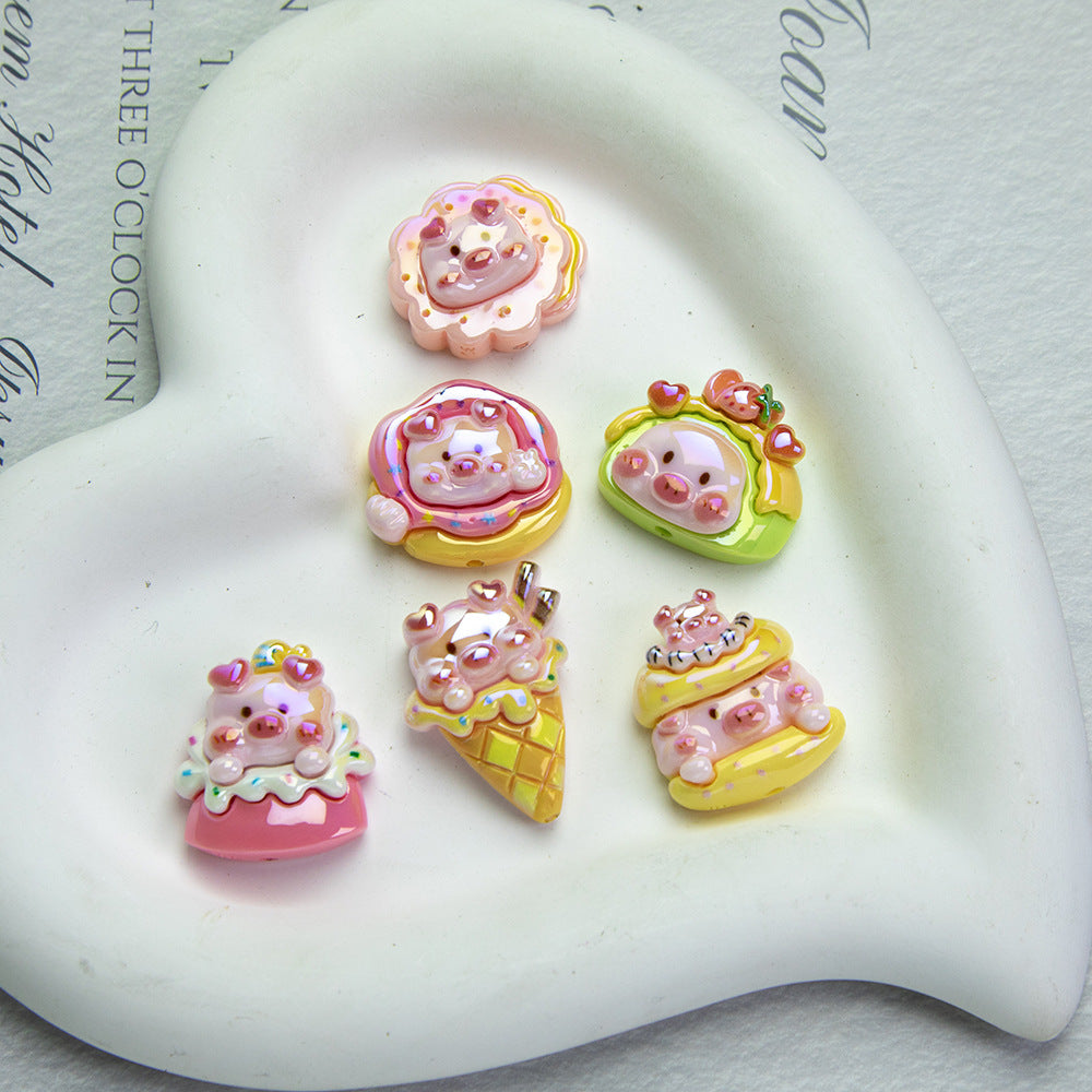 Glossy Pig Resin Beads Playful Dessert Design 10pcs 2