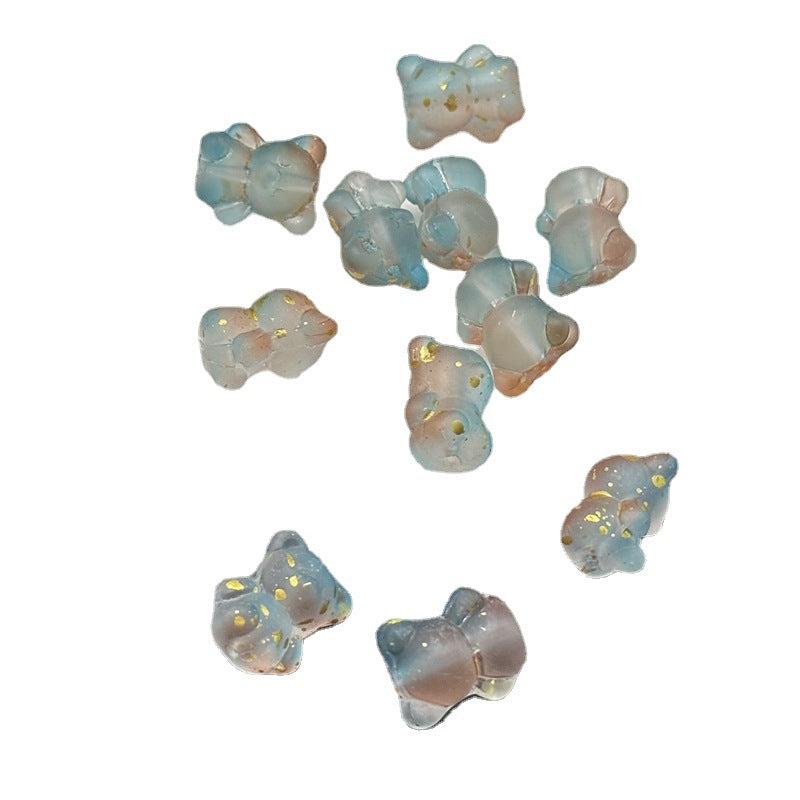 Bear Frosted Glass Beads 13x16mm Translucent with Gold Flecks 100pcs 5