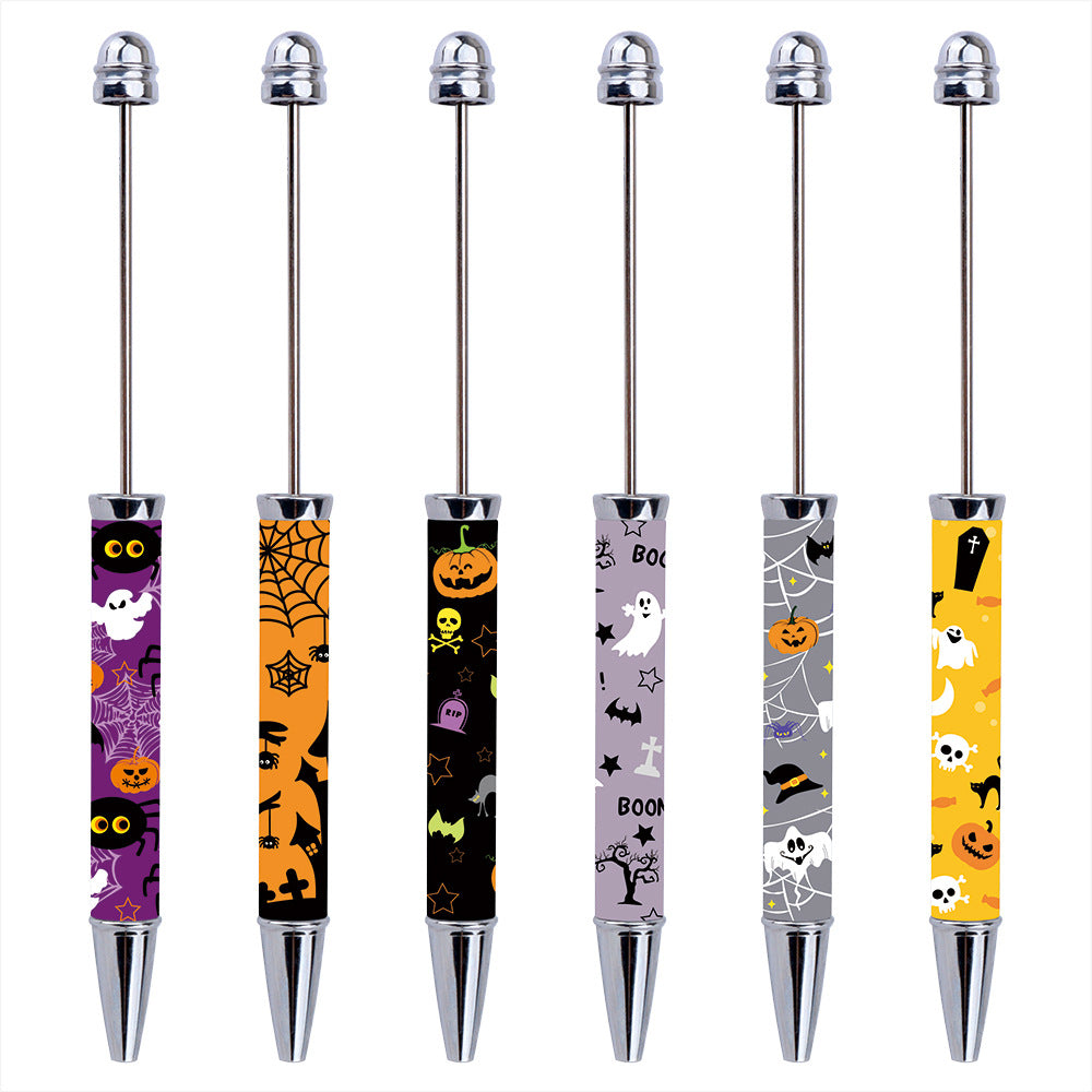 Beadable Pen Plastic Halloween Printed Pumpkin Ghost Spider Bat
