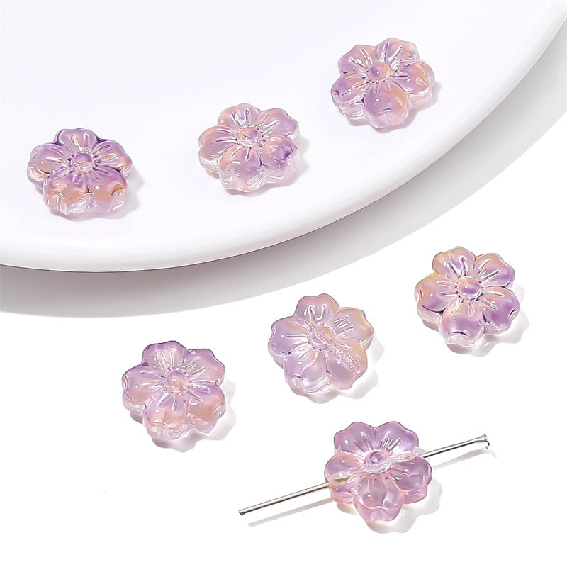 Transparent Cherry Blossom Glass Beads 14mm Gradient Pink Blue 10pcs 11