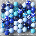 Bubblegum Beads 20mm Blue White Teal Polka Dot Chunky Mix 50pcs