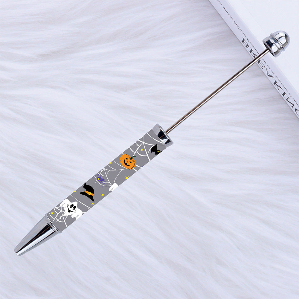 Beadable Pen Plastic Halloween Printed Pumpkin Ghost Spider Bat 10