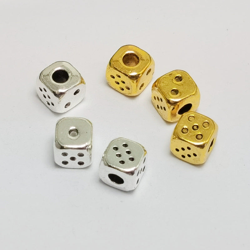 Square Metal Beads 7mm Rounded-angle Dice Gold and Silver Tone 40pcs