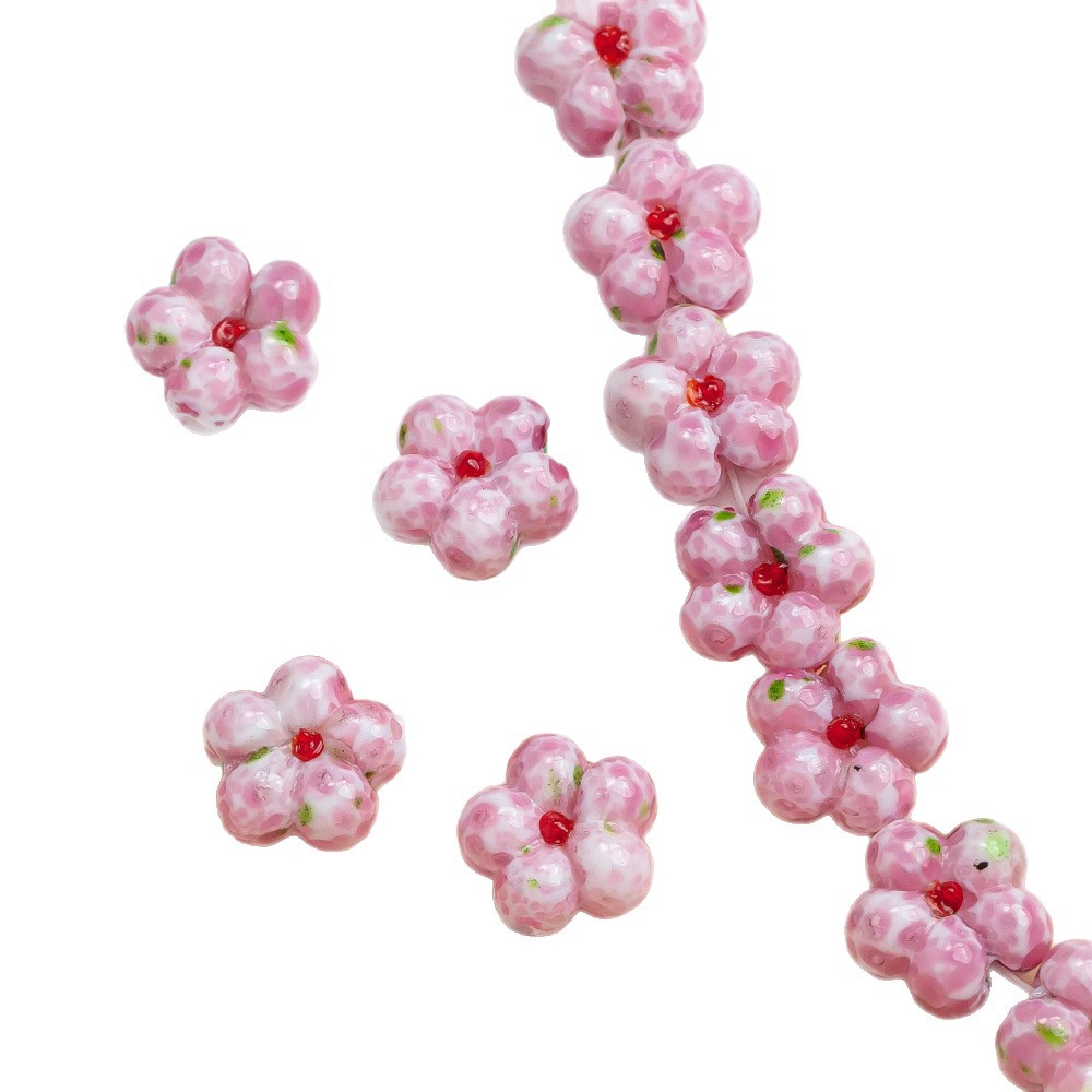 Lampwork Glass Beads Floral Pink Tone Translucent Faceted 4pcs 5