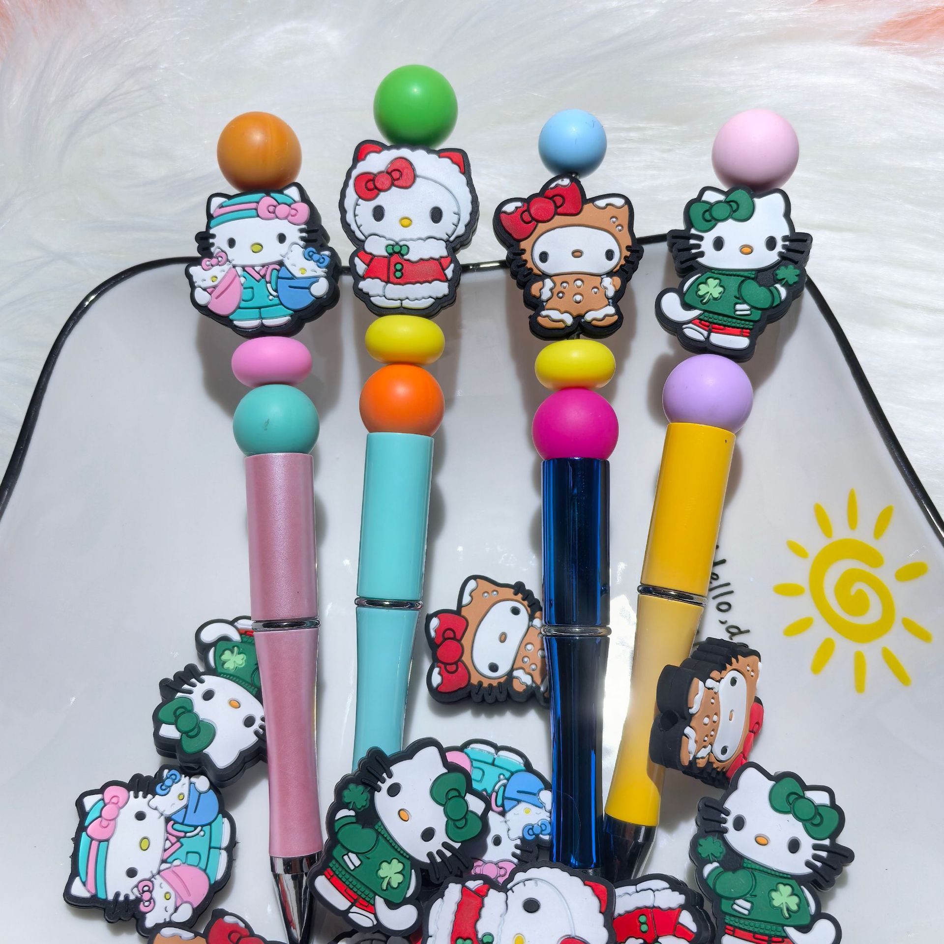 Silicone Focal Beads Kitty Cat Faces Colorful Expressions 20pcs 2
