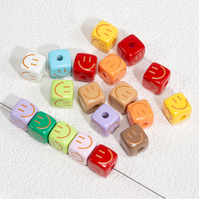 Colorful Smiling Face Acrylic Square Beads 14mm 10pcs