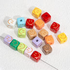 Colorful Smiling Face Acrylic Square Beads 14mm 10pcs