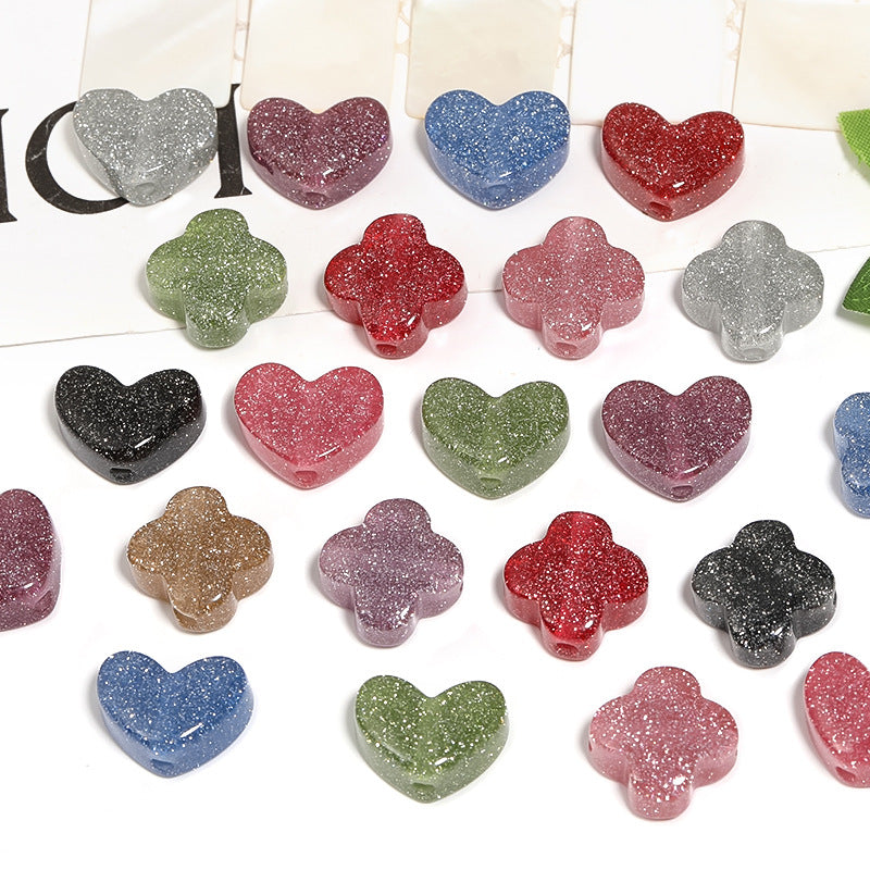 Glitter Heart Clover Acrylic Beads 19mm Sparkling Mixed 50pcs 3