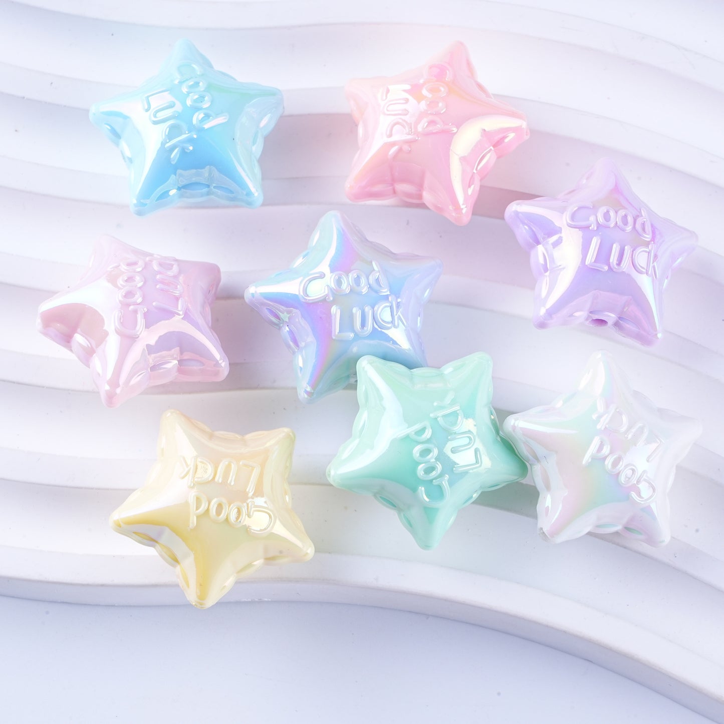 UV Plating Balloon Shaped Heart Star Acrylic Beads 25mm Glossy Pastel 50pcs 23