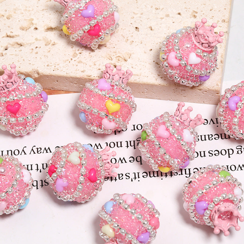 Crown Rhinestone Beads 19x24mm Colorful Heart Accents 5pcs 6