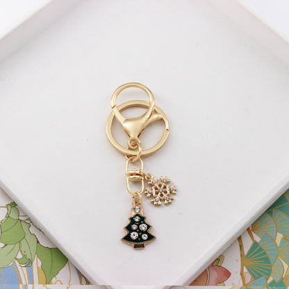 Alloy Christmas Santa Claus Snowflake Keychain Polished Gold Tone 11
