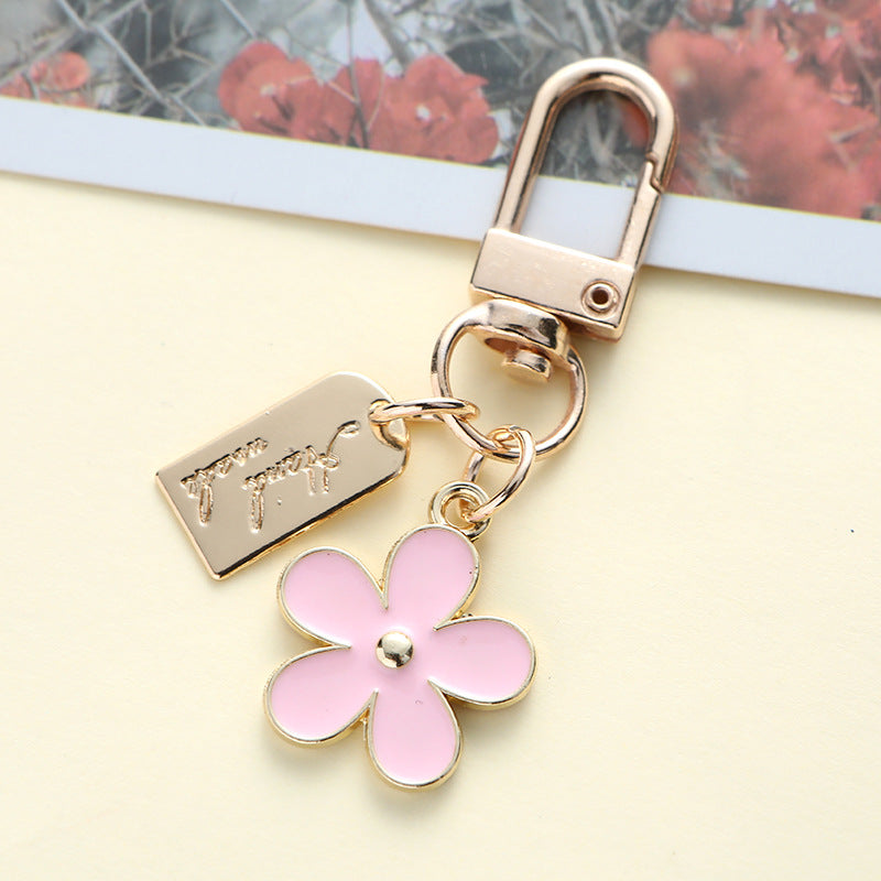 Enamel Metal Daisy Keychain Gold Outline Black White Pink 7