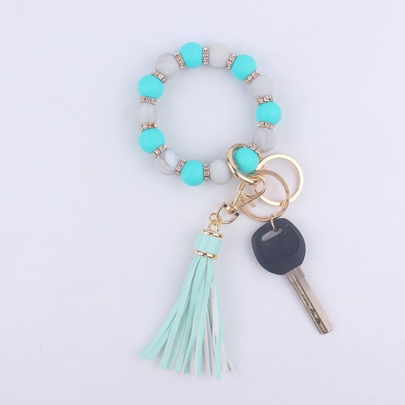 Tassel Silicone Bead Wristlet Keychain with Shiny Spacer Beads 15