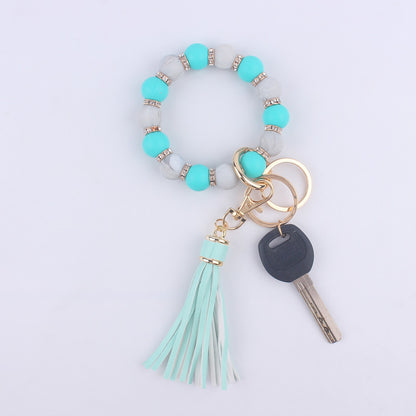 Tassel Silicone Bead Wristlet Keychain with Shiny Spacer Beads 15