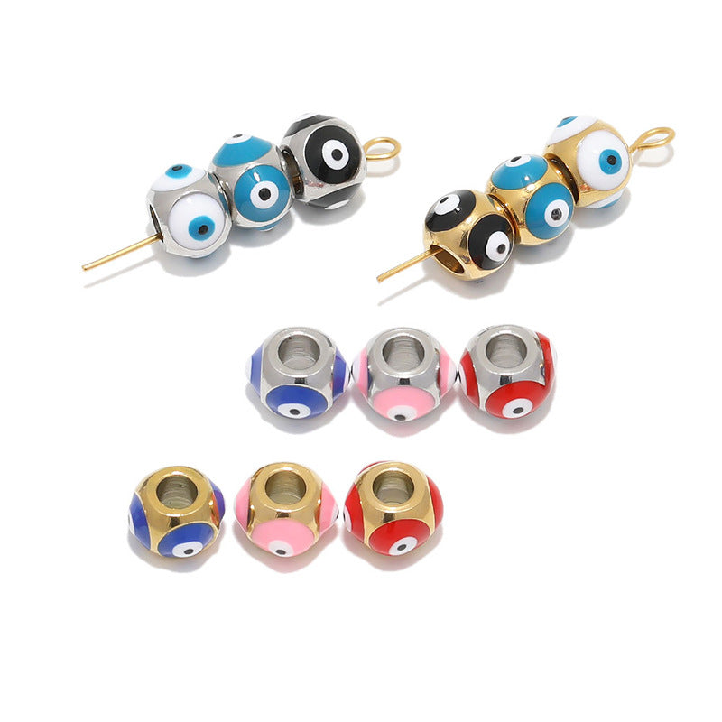 Stainless Steel Round Metal Beads 8mm Multicolor Evil Eye 10pcs