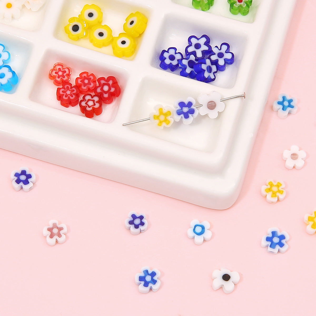Millefiori Plum Flower Glass Beads 6mm Colorful Mixed 20pcs 2