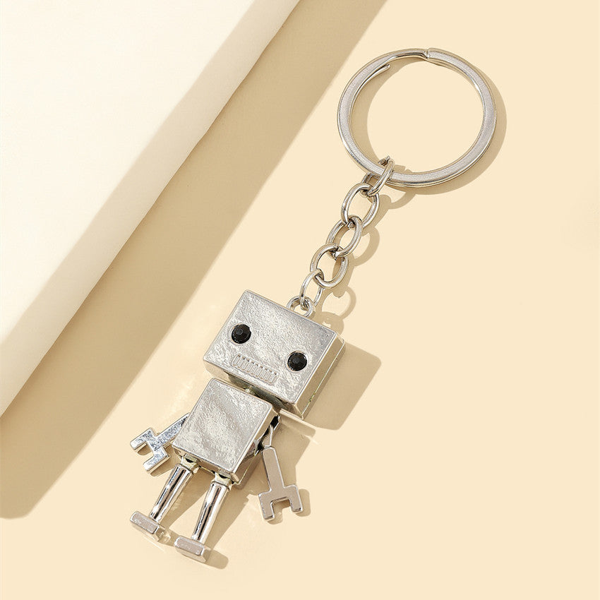 Alloy Cartoon Robot Keychain Boxy Retro Design Silver Bronze 4