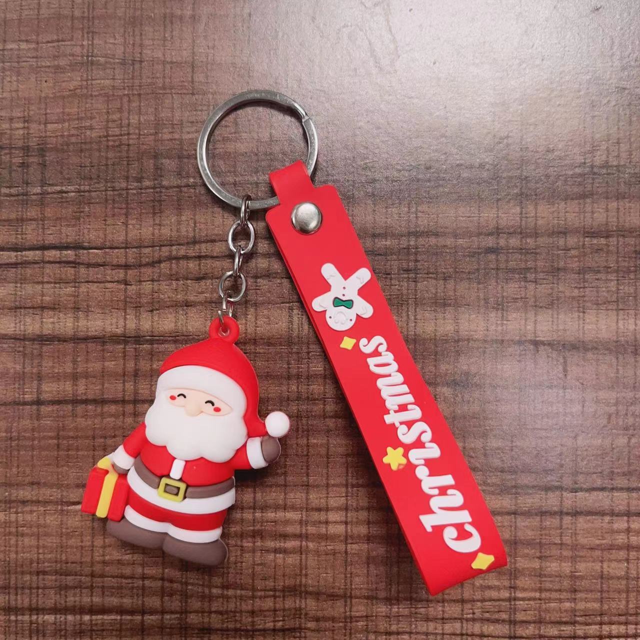 Soft Rubber Christmas Tree and Santa Claus Keychain with Red Strap 27