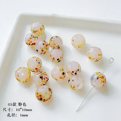 Lampwork Glass Beads Round 10mm Handmade Colorful Confetti 5pcs 5