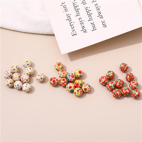 Japanese Vintage Showa Printed Resin Beads 10/12mm Glossy Floral 15pcs 3