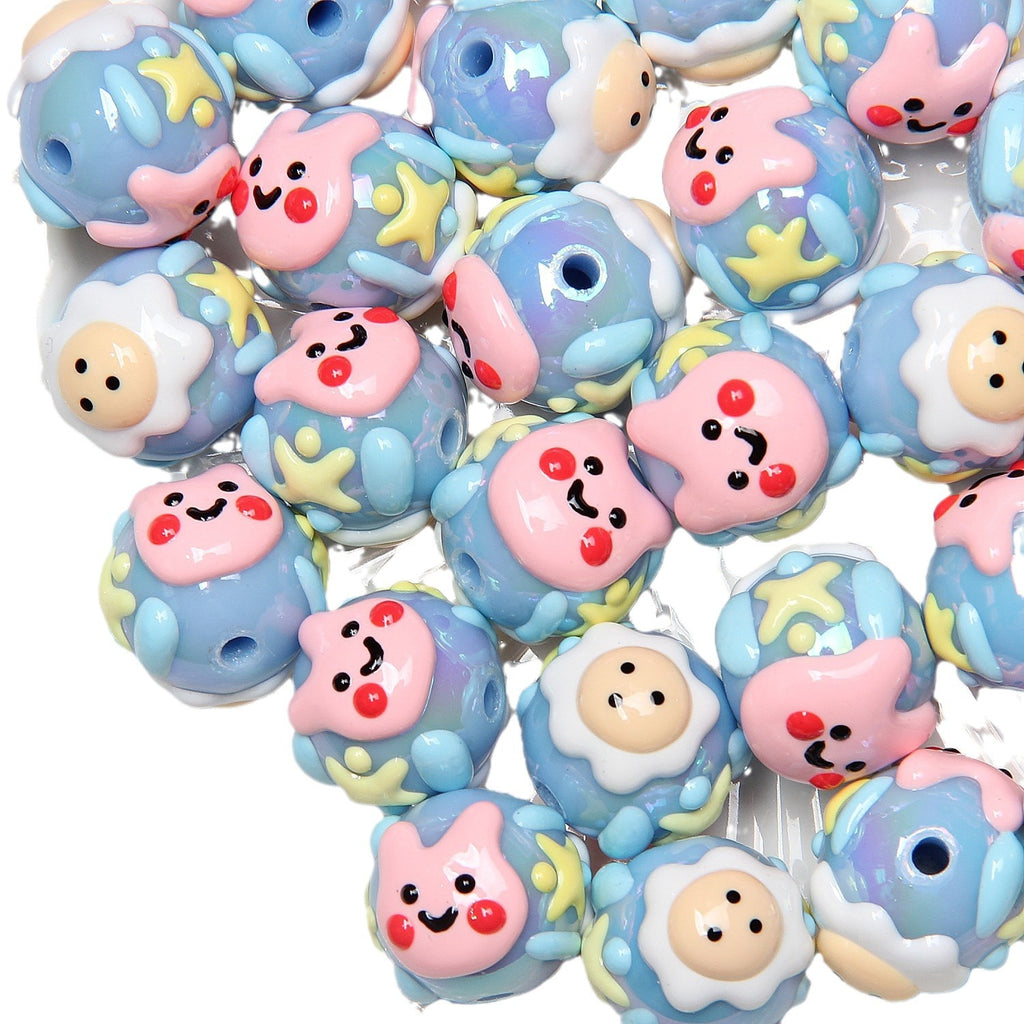Hand Painted Acrylic Beads 16mm New Year Dog Faces 10pcs 5