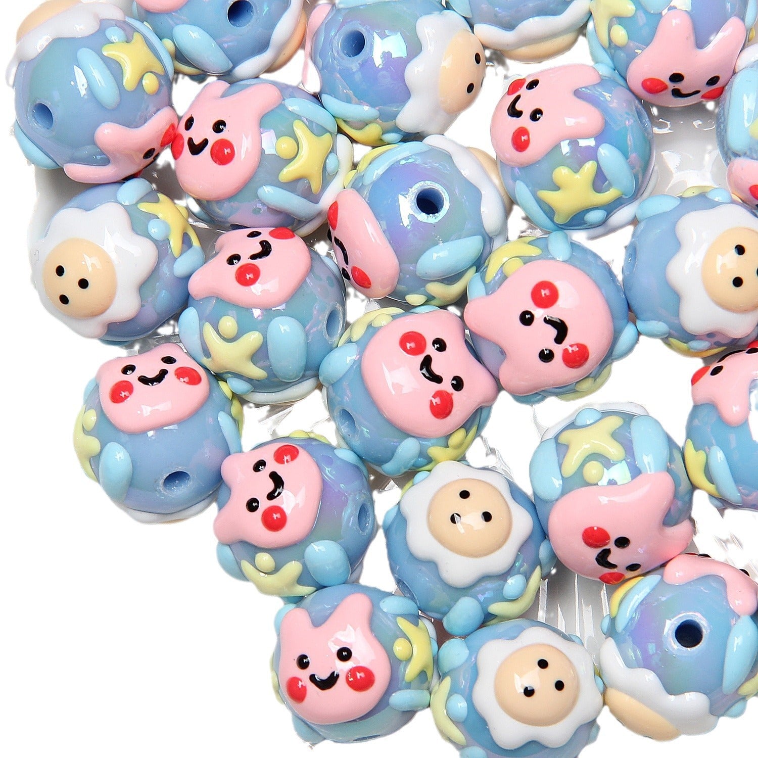Hand Painted Acrylic Beads 16mm New Year Dog Faces 10pcs 5