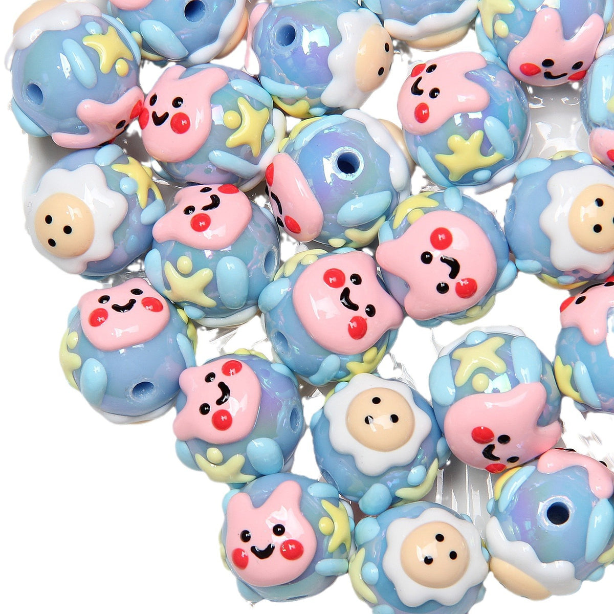 Hand Painted Acrylic Beads 16mm New Year Dog Faces 10pcs 5