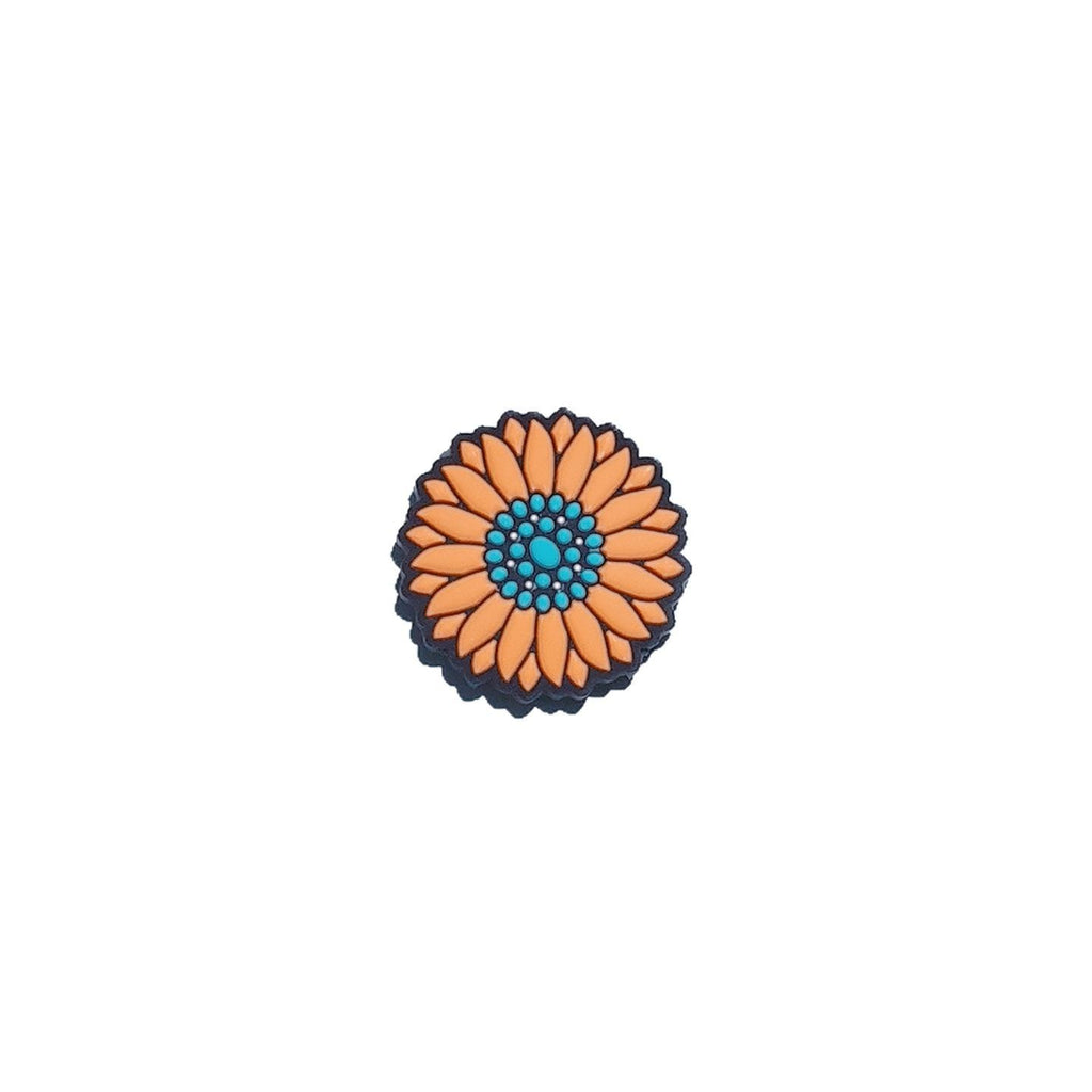 Silicone Focal Beads Sunflowers Orange Petals Turquoise Center 20pcs