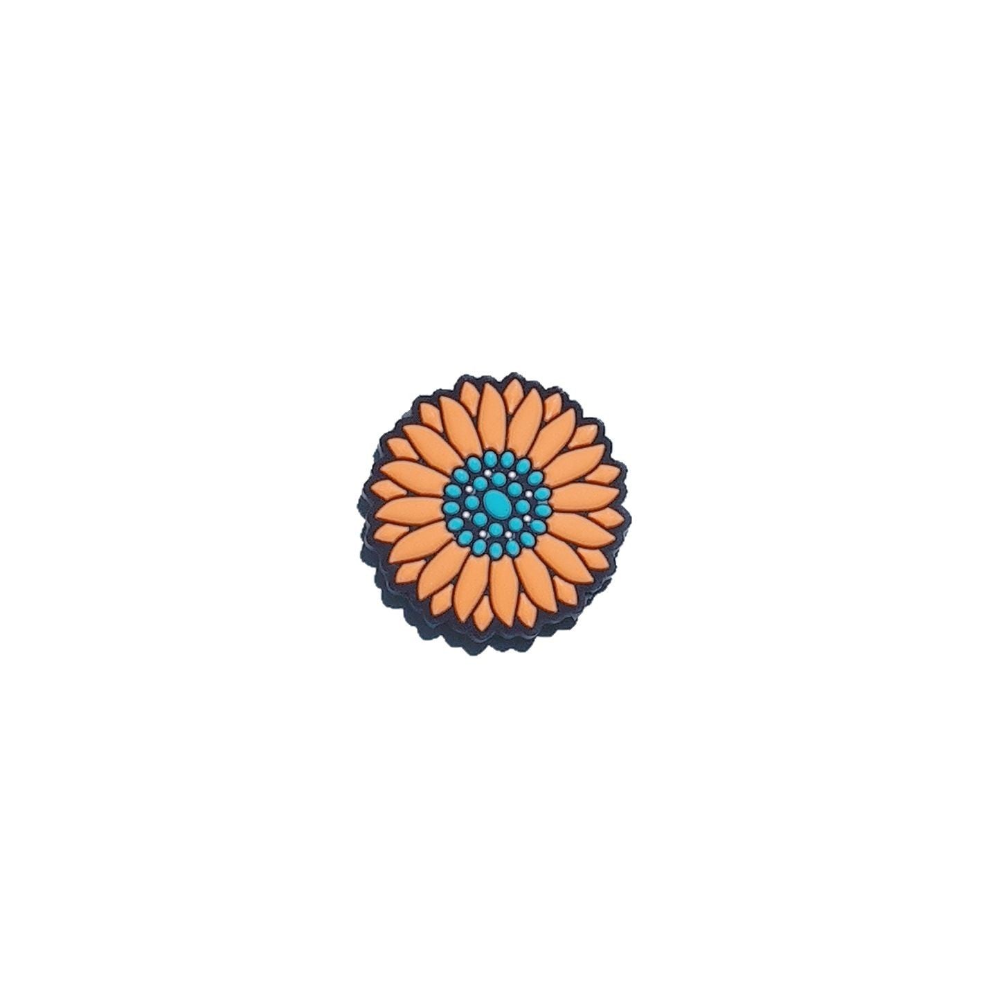 Silicone Focal Beads Sunflowers Orange Petals Turquoise Center 20pcs