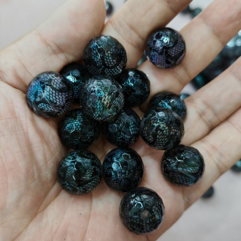 Black Faceted Lace Pattern Acrylic Beads 16mm 100pcs 4