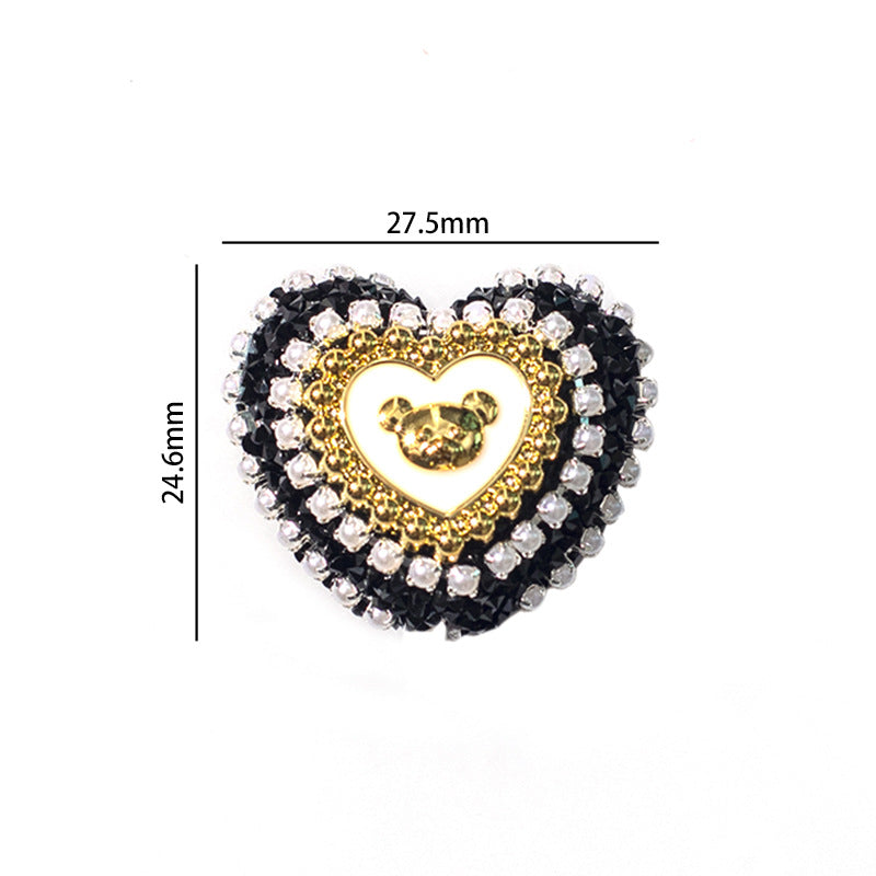 Heart Bear Rhinestone Acrylic Focal Beads 27.5x24.6mm 10pcs 3