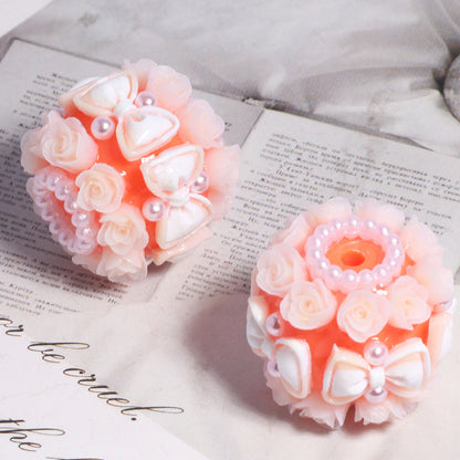Floral Bubblegum Beads 20mm Bow Rose Cluster Polymer Clay 5pcs 7