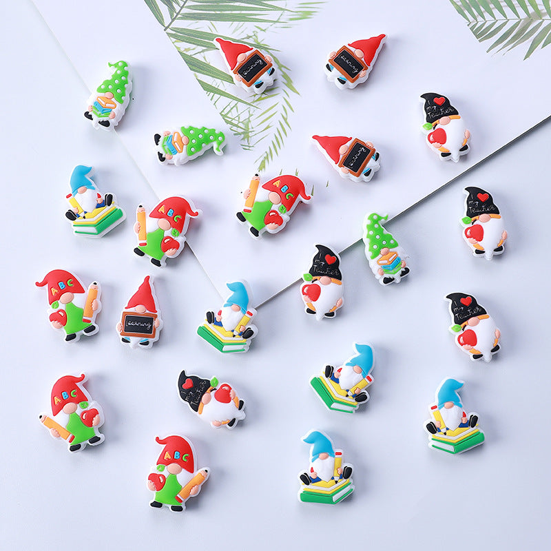 Silicone Focal Beads Writing Dwarf Holding Books Colorful Hats 20pcs 3