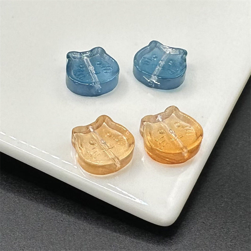 Cat Transparent Glass Beads 14mm Pastel Translucent 100pcs 2