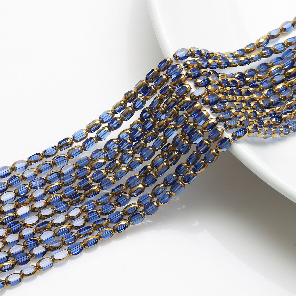 Electroplated Frosted Glass Beads 4mm x 6mm Metallic Edged 96pcs 11