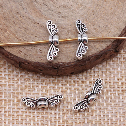Butterfly Wings Metal Beads 14mm Antique Bronze and Silver Tone 200pcs 2