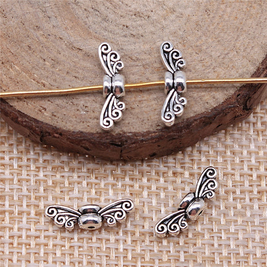 Butterfly Wings Metal Beads 14mm Antique Bronze and Silver Tone 200pcs 2