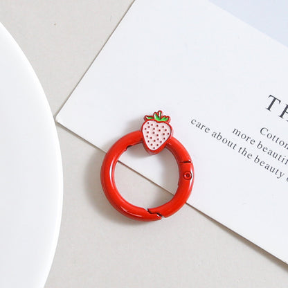 Strawberry Painted Circle Zinc Alloy Trigger Spring Keyrings 6pcs 32mm 9