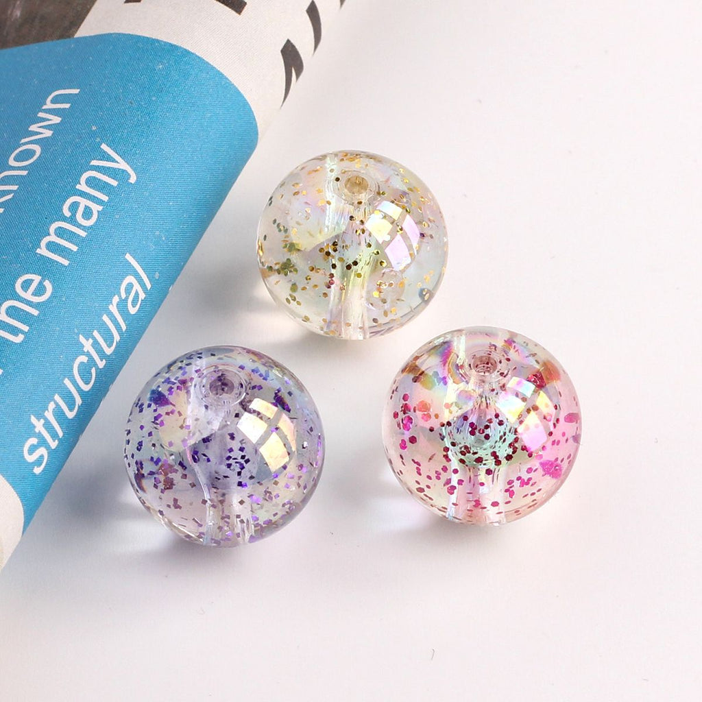 Plated Bubblegum Beads 18-20mm Transparent Mylar Flakes Filled 100g 4