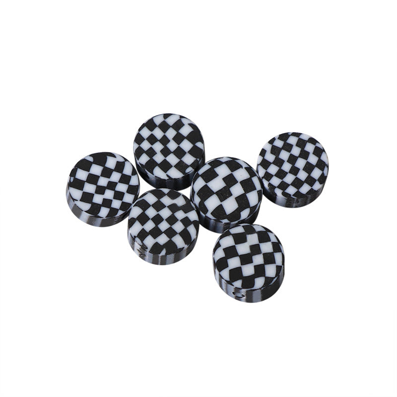 Round Clay Beads 10mm Black White Checkerboard Polymer 100pcs 4