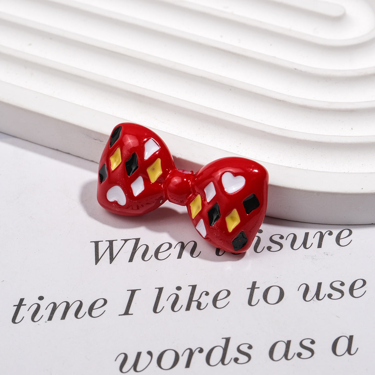 Painted Bow Acrylic Beads 35mm Quilted Enamel Glossy 30pcs 4