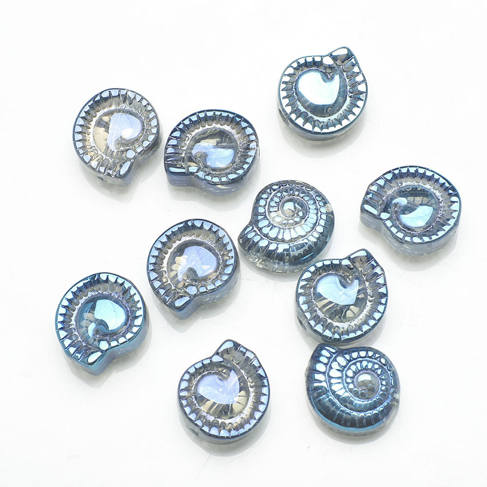Electroplated Snail Glass Beads 12mm Transparent Iridescent 30pcs 17