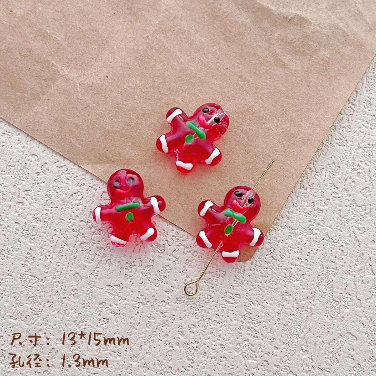 Hand Painted Gingerbread Man Glass Beads 13x15mm Enamel Christmas 1pc 10