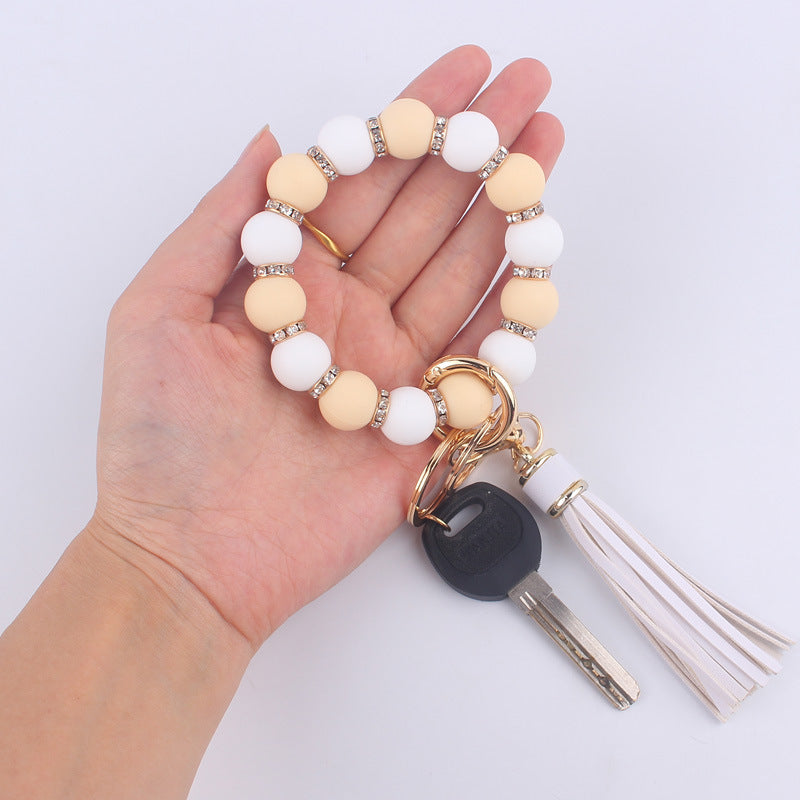 Tassel Silicone Bead Wristlet Keychain with Shiny Spacer Beads 4