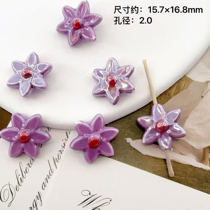 Six Petal Flower Ceramic Beads 16mm Glossy Colorful 10pcs 17
