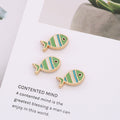 Small Fish Metal Beads 16mm Striped Enamel Gold Outline 20pcs