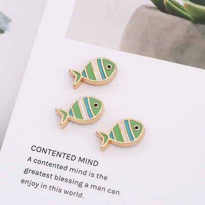 Small Fish Metal Beads 16mm Striped Enamel Gold Outline 20pcs