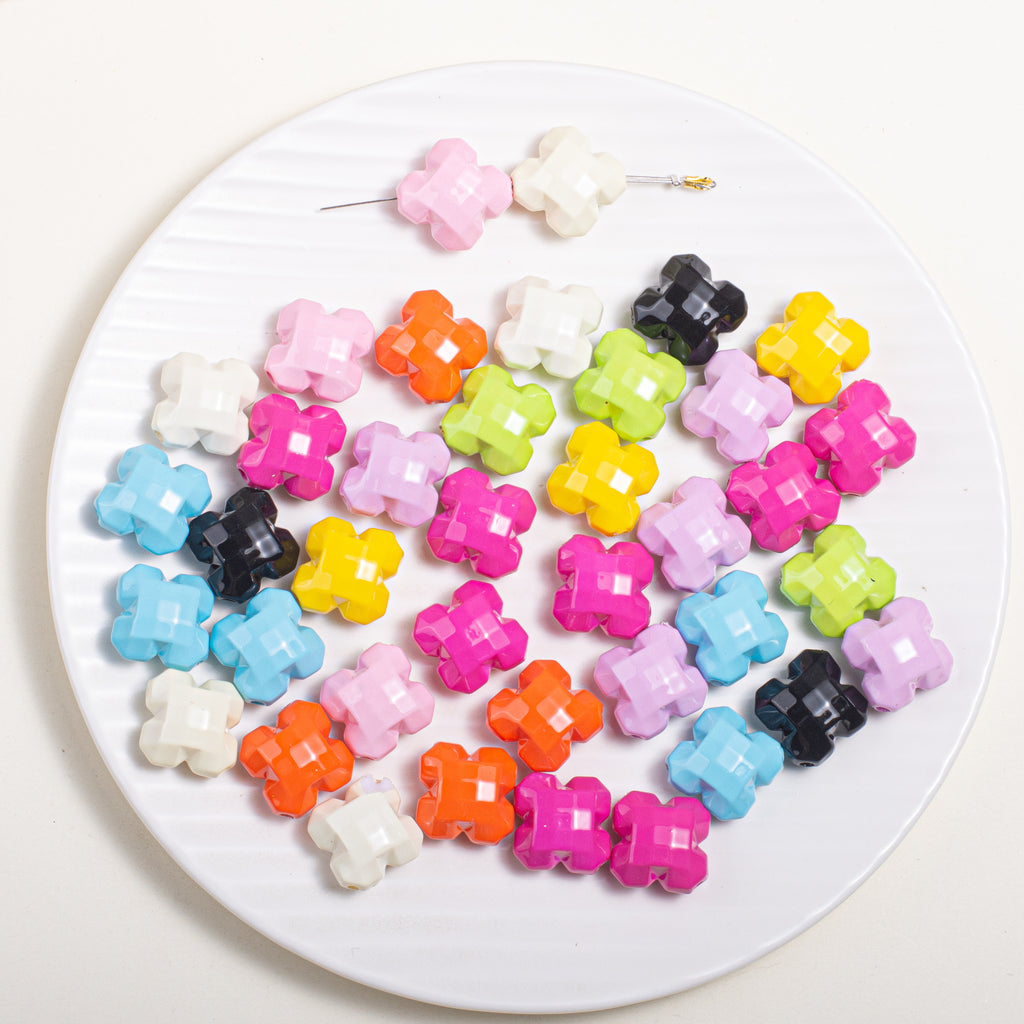 Glossy Painted Faceted Four-Leaf Clover Acrylic Beads 16mm 5pcs